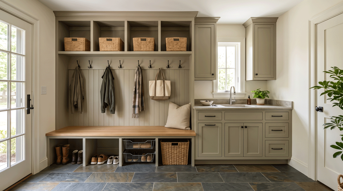 a well-designed mudroom and drop zone with built-in cubbies