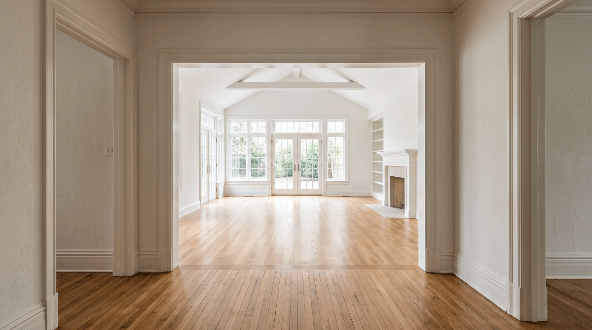 a wide opening into a bright new family room addition