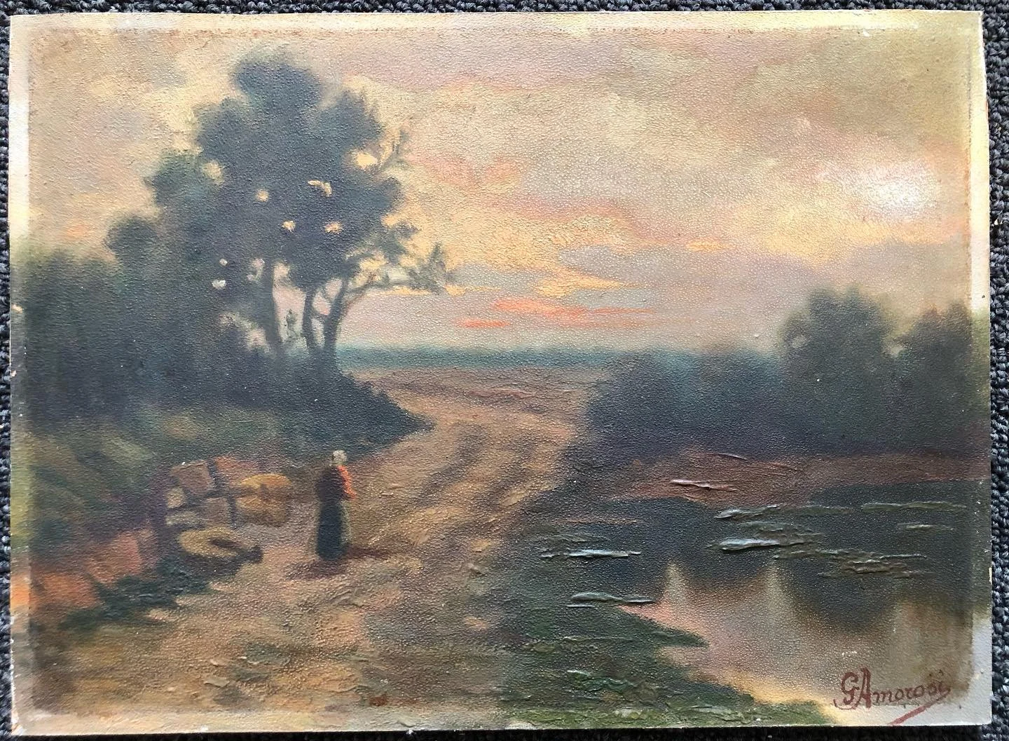 We knew there were beautiful colors in this painting, hiding under the dirt. The edges that had been protected under the frame were our clue. With many rounds of cleaning, we were able to bring it back to its original state. Swipe to see the after! ?