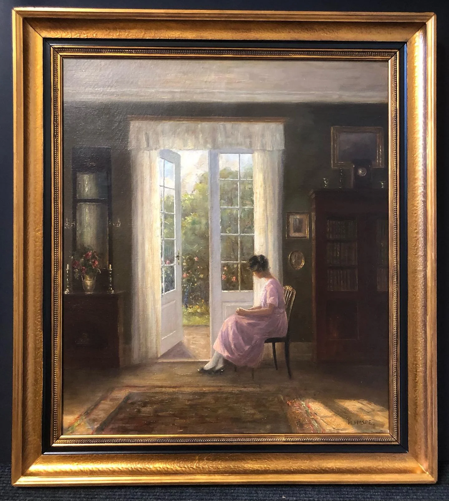 We removed heavy nicotine damage from this beautiful garden painting, and were blown away by all the detail that was previously hidden. The blue flowers were a surprise! 🪻Swipe for a before!