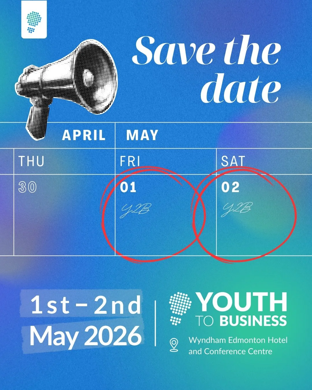 The next edition of Youth to Business is officially on the horizon.
📆 Join us May 1&ndash;2, 2026 at the Wyndham Edmonton Hotel &amp; Conference Centre for two days of conversations, connections, and collaboration between ambitious youth and forward