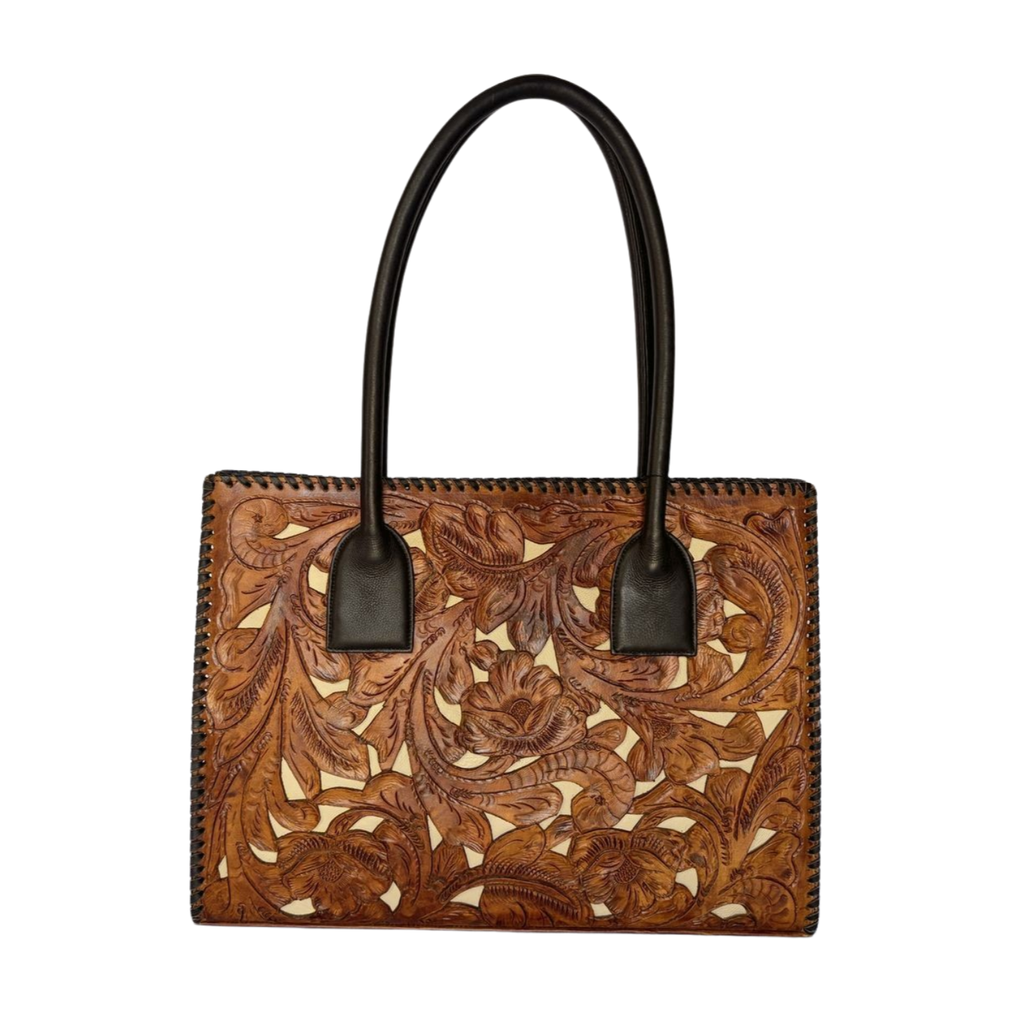 Juan Antonio Saddle Tan & Ivory Inlay Tooled Tote