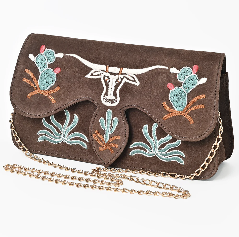 Embroidered Longhorn Suede Crossbody