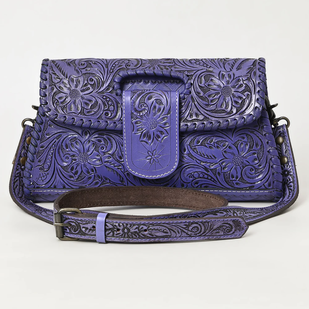 Purple Floral Hand Tooled Handbag