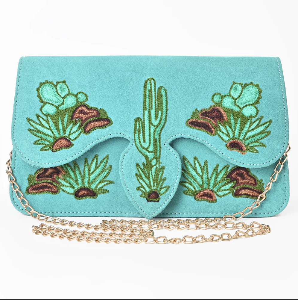 Embroidered Cactus Suede Crossbody