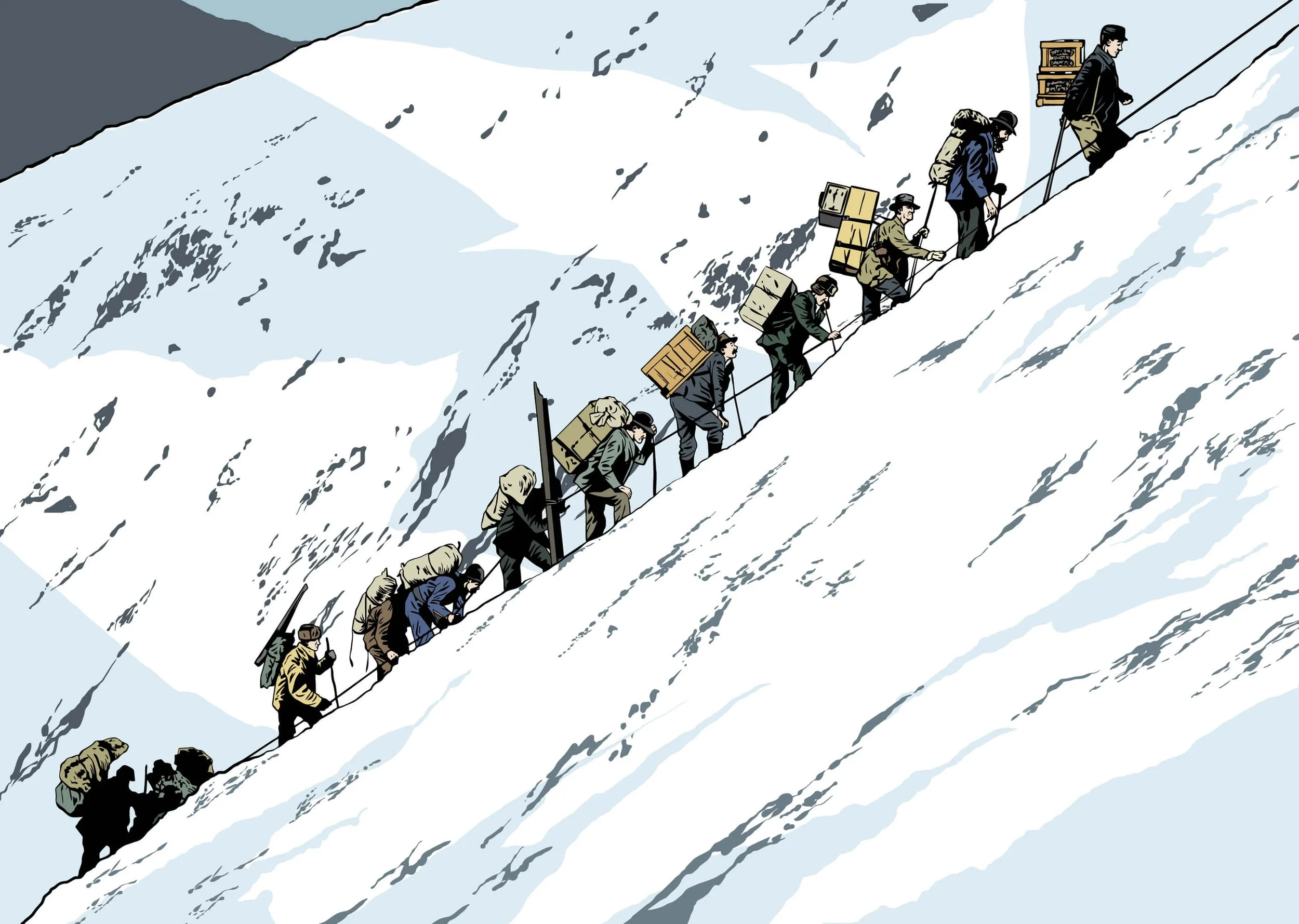 Stampeders climbing up Chilkoot Pass.