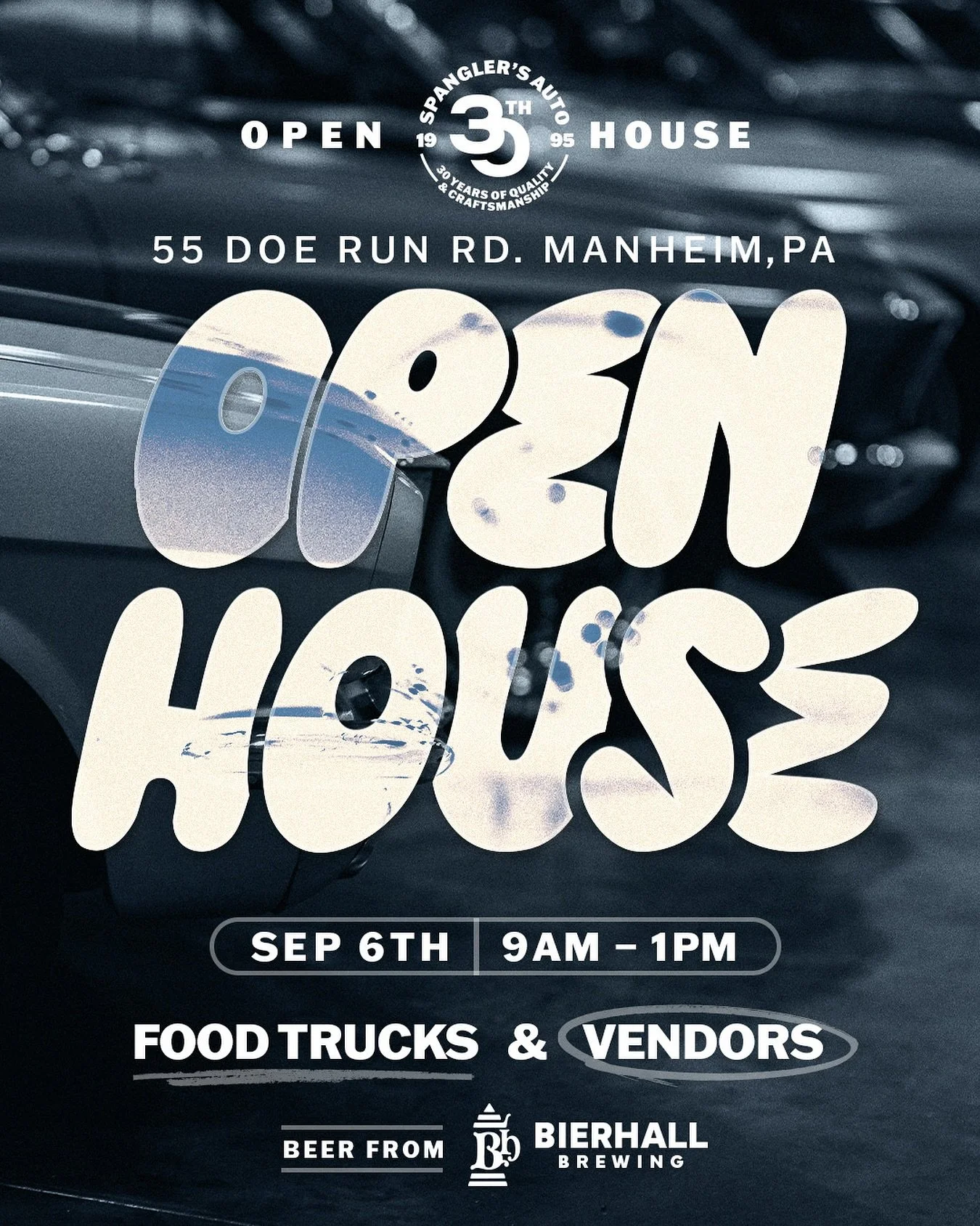 Join us on Saturday, September 6th as we celebrate 30 years of Spangler&rsquo;s Auto! 🏁

Come check it out at 55 Doe Run Rd, Manheim, PA, and enjoy a fun-filled day with:

 ∙ Delicious food
 ∙ Beer &amp; cider
 ∙ Local vendors
 ∙ Special showcase of