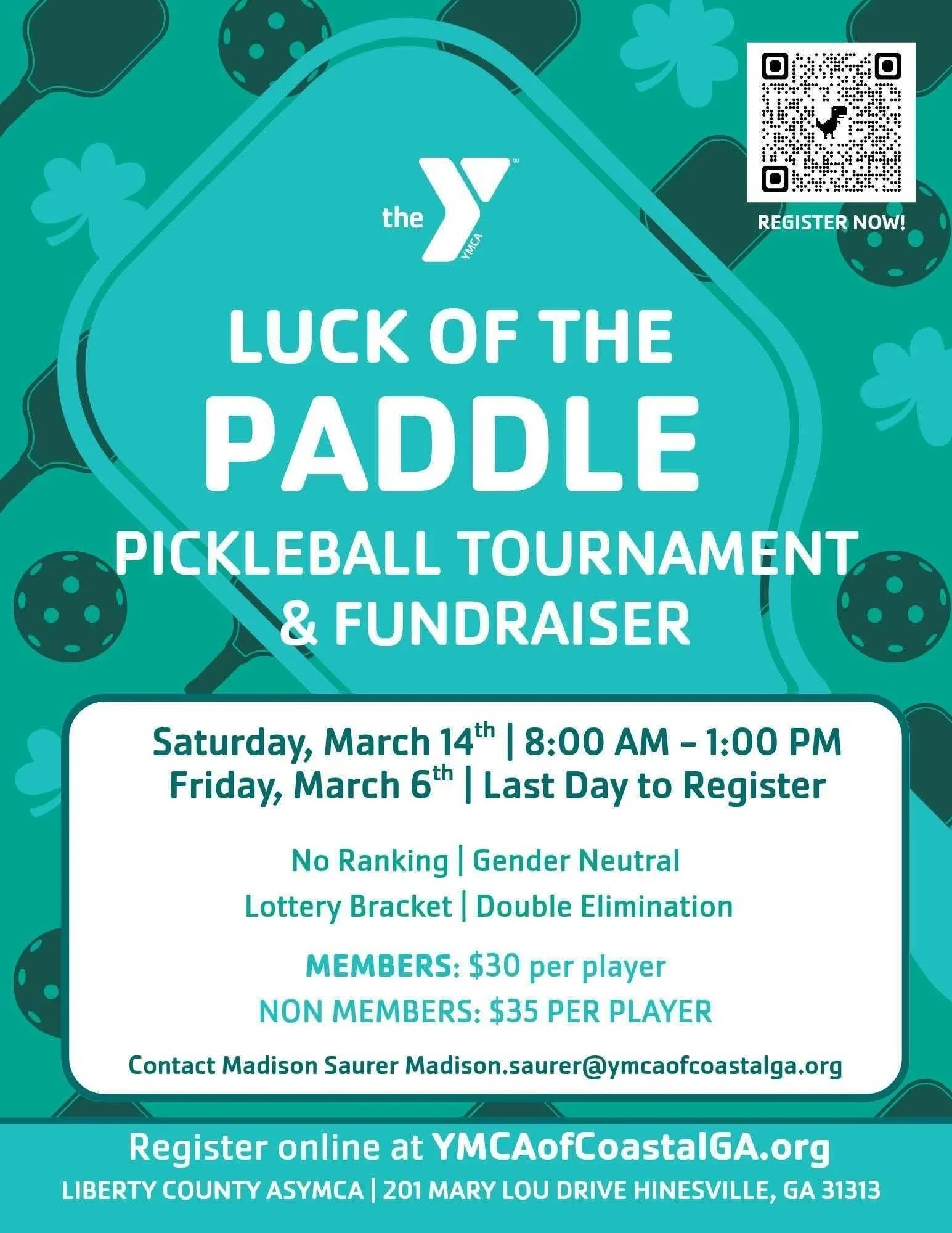 March 14 -Luck of the Paddle Pickleball Tournament