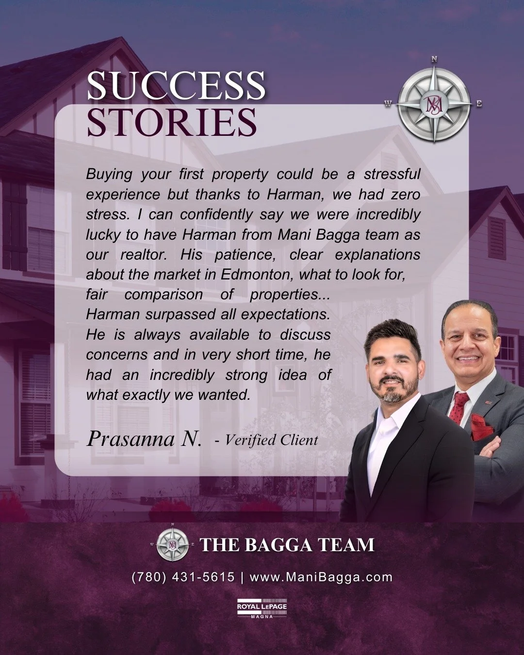 🌟 Client Testimonial Spotlight! 🌟

Buying your first property can feel overwhelming, but with the right REALTOR&reg; by your side, the journey becomes smooth and stress-free. 🙌 That&rsquo;s exactly what Harman from The Bagga Team delivered for Pra