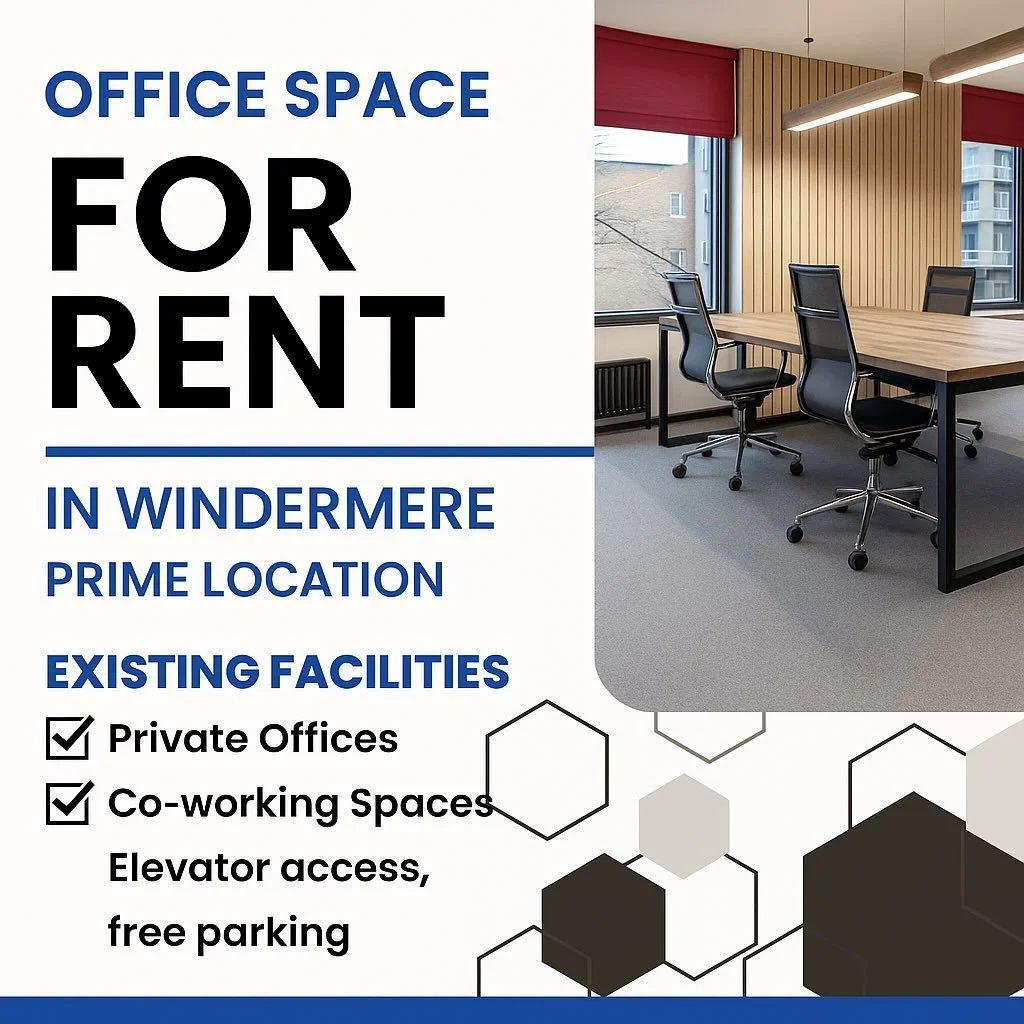 ✨ READY OFFICES FOR LEASE IN WINDEMERE ✨

&ldquo;Your Business, Upgraded &mdash; Without the Big Costs.&rdquo;

📍 Prime Windermere Location
🅿️ Parking Included
🔥 Heat, Water, Electricity Included
🖥️ Modern Office Layouts
📅 Flexible Terms: 1 Mont