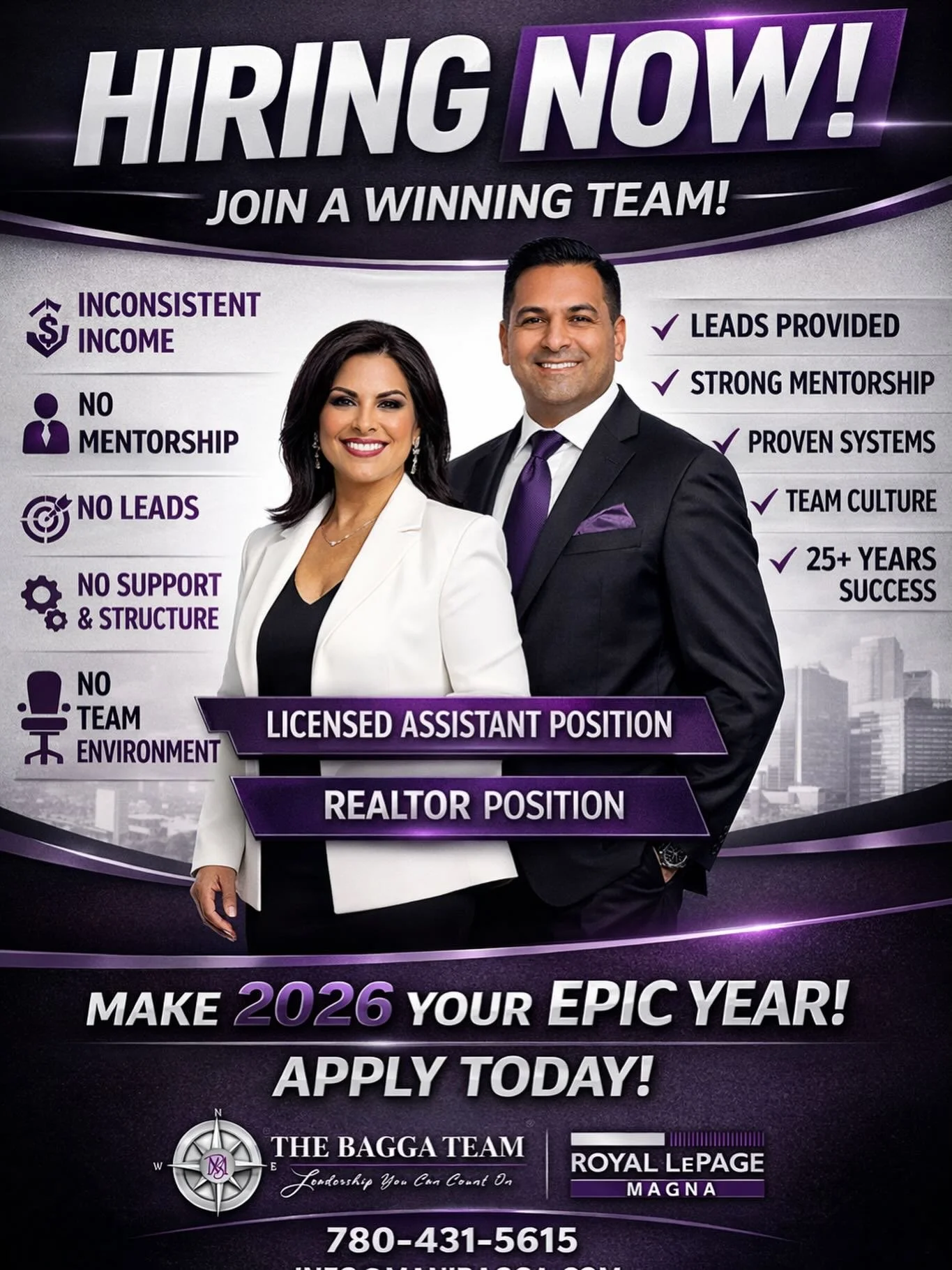 🚨 NOW HIRING &ndash; 2 KEY POSITIONS | THE BAGGA TEAM 🚨
📍 Edmonton | Immediate Openings | 2026 Starts NOW

💥 Is THIS how real estate has been feeling lately? 💥

❌ Inconsistent income
❌ No mentorship or real leadership
❌ No systems, structure, or