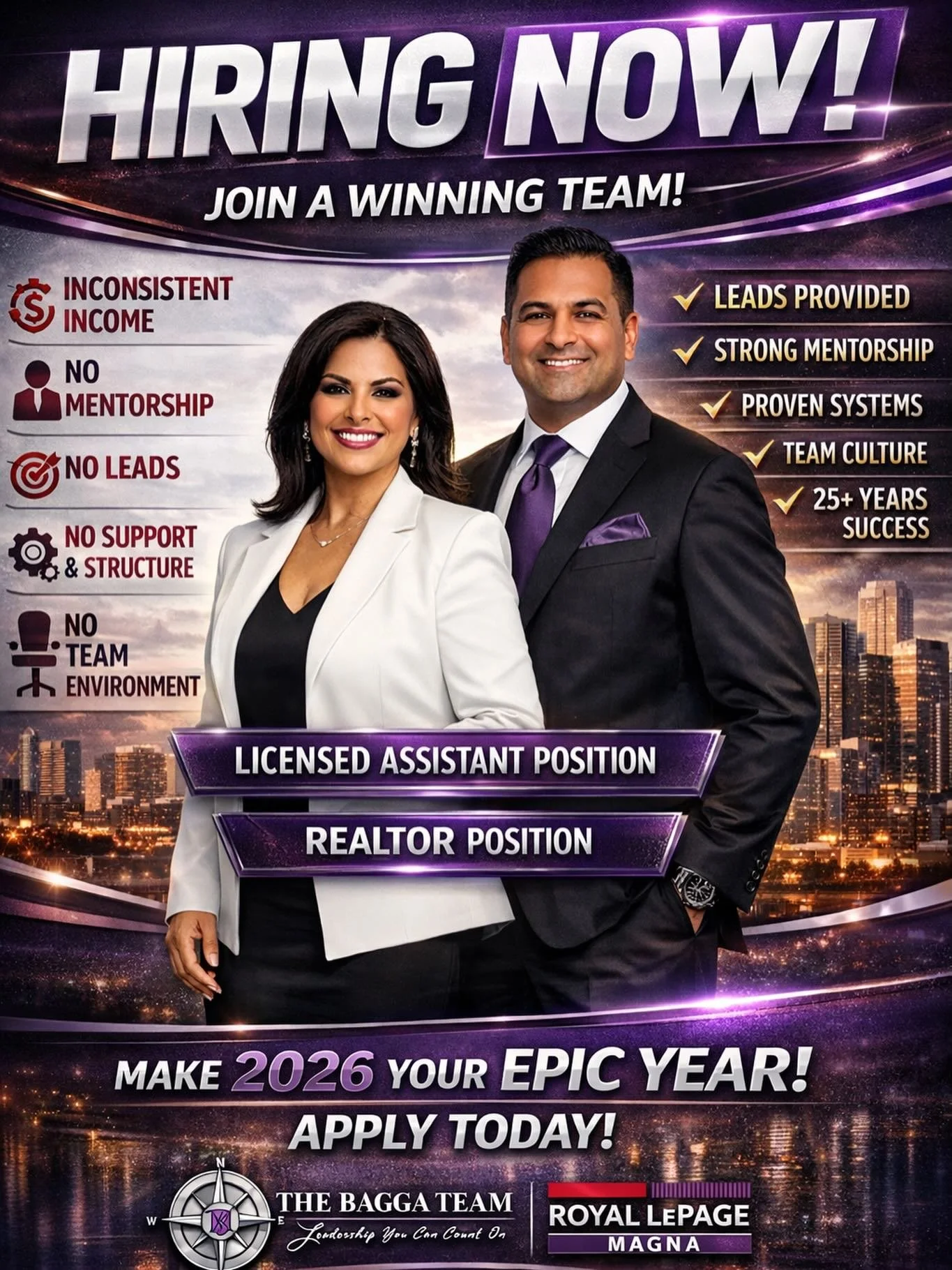 🚨 NOW HIRING | 2 KEY POSITIONS 🚨
🔥 THE BAGGA TEAM &ndash; ROYAL LEPAGE MAGNA 🔥
📍 Edmonton | Immediate Openings | 2026 STARTS NOW

Let&rsquo;s be real for a second&hellip;

💭 Is this how real estate has been feeling lately?

❌ Inconsistent incom