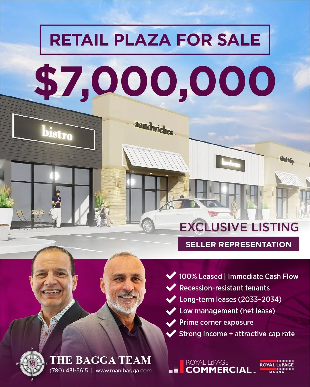 💼 Retail Plaza for Sale &ndash; $7M | Exclusive Investment

✅ 100% leased &amp; fully stabilized
✅ Long-term leases to 2033&ndash;2034
✅ Recession-resistant, essential-service tenants
✅ Predictable cash flow &amp; low management
✅ Prime Edmonton loc