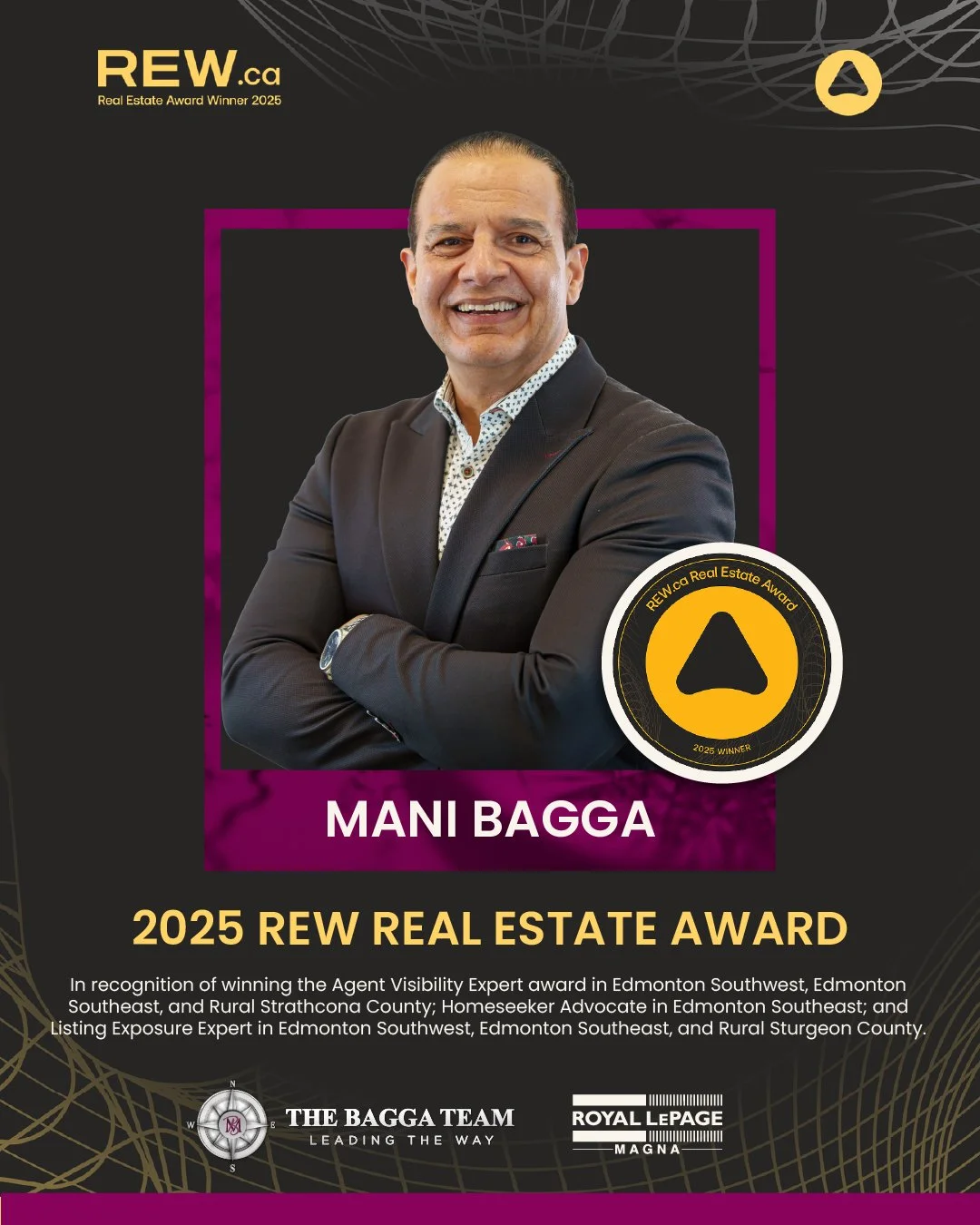 🏆 REW.CA Real Estate Award Winner 2025

I&rsquo;m grateful to share that I&rsquo;ve been recognized as a 2025 REW.CA Real Estate Award Winner.

This recognition reflects work across several areas, including Agent Visibility Expert in Edmonton Southw