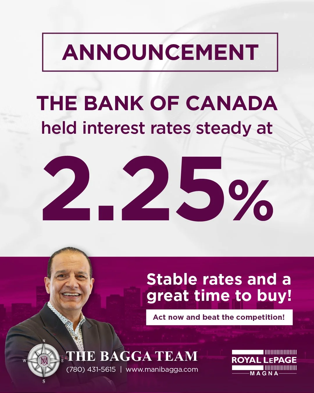 The Bank of Canada is holding its overnight rate at 2.25%.

What this means 👇
🏡 Buyers: More stability and confidence to make your move.
🏡 Sellers: Steady demand means more serious buyers and better opportunities.

📊 Bottom Line:
As the spring ma