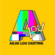Colorful cartoon letter 'A' with ALOV characters and text 'ASJAI LOU CASTING' on yellow background.