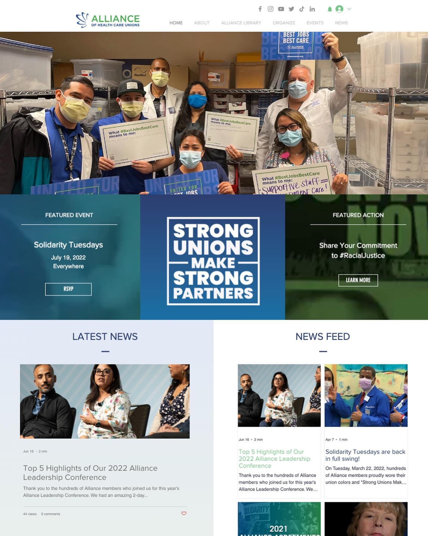 CLIENT SPOTLIGHT: ALLIANCE OF HEALTH CARE UNIONS
SECTOR: HEALTHCARE, UNION
PROJECT: WEBSITE (MEMBER PORTAL, FORUM, EVENTS, NEWS, VIDEO, AND MORE)

SDG redesigned the Alliance site to enable greater member communication and connection. The adaptive si