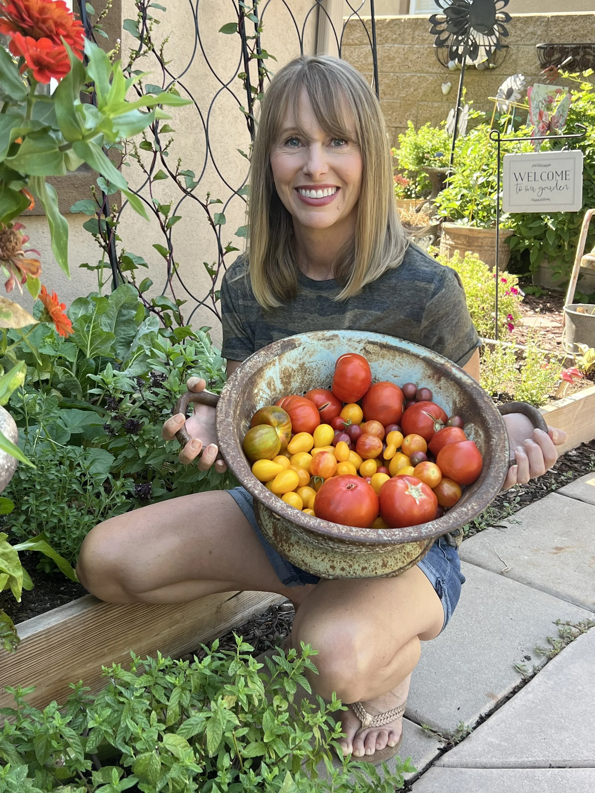 Freshly harvested heirloom tomatoes from a backyard garden rich in nutrients that support gut health