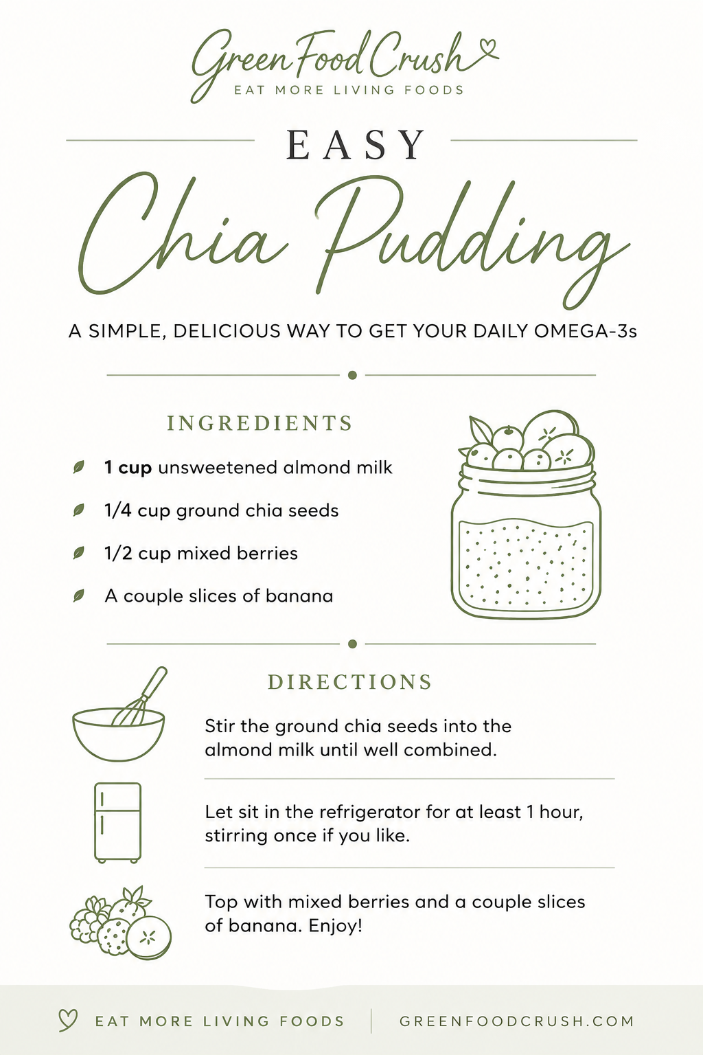 Easy chia pudding recipe made with ground chia seeds, unsweetened almond milk, berries and banana.