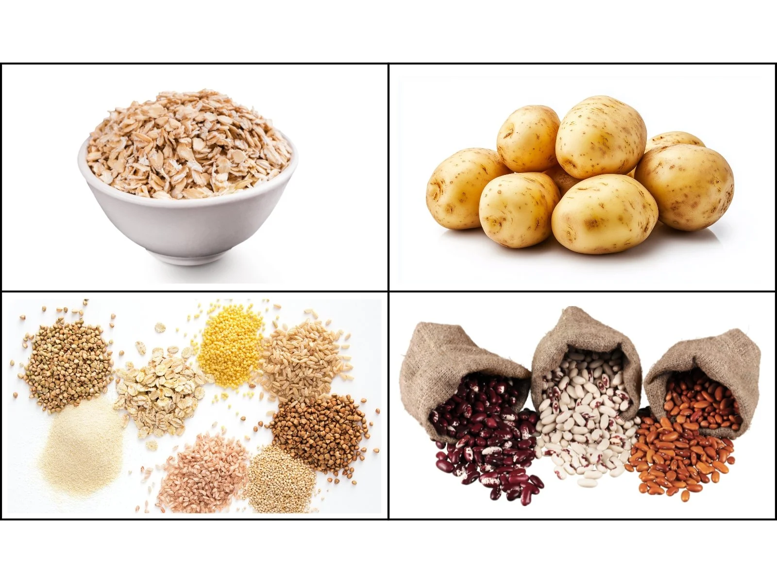 Oats, potatoes, whole grains and beans, plant foods that provide fiber and resistant starch.