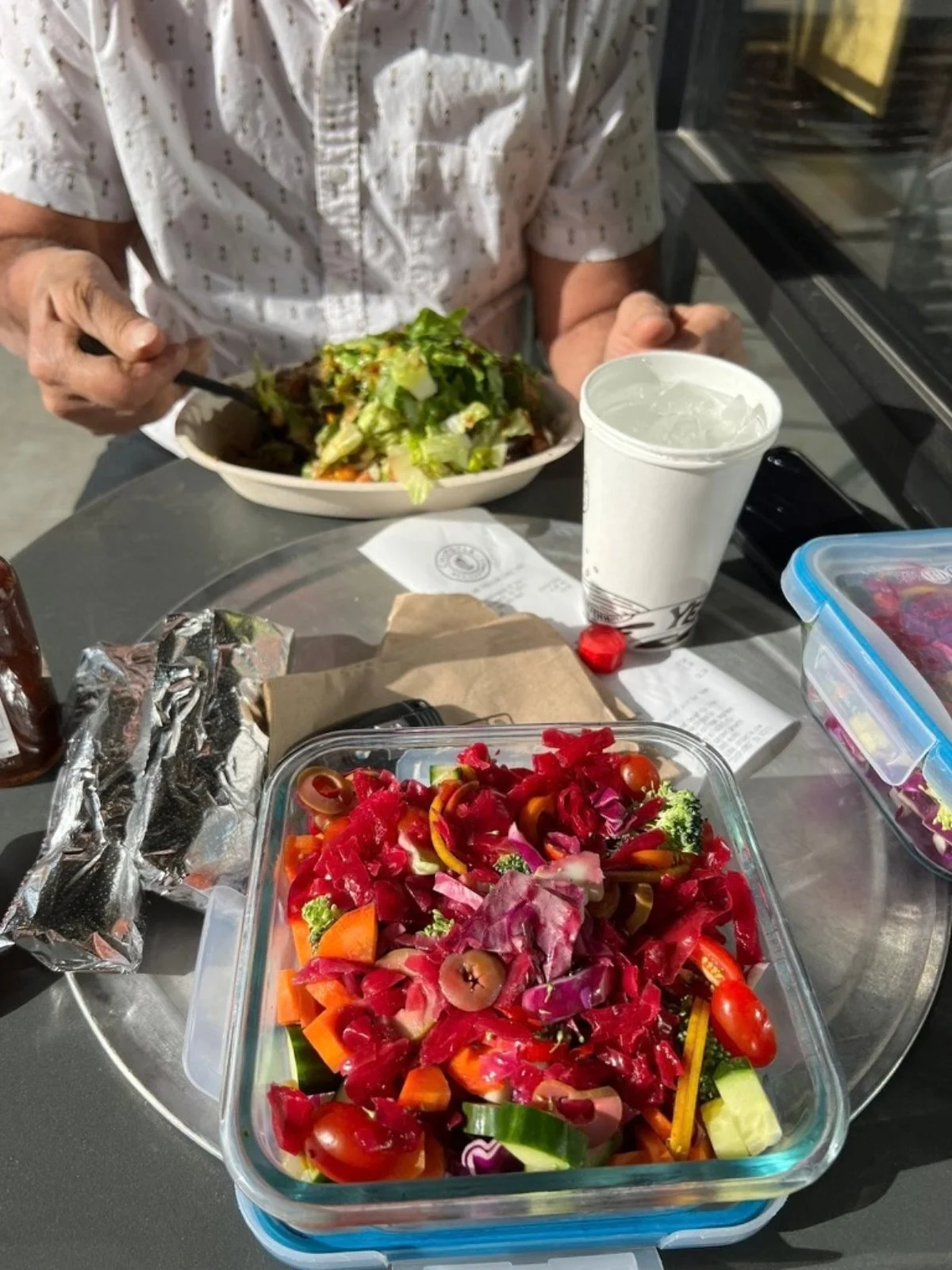 Packed vegetable salad brought on a birthday trip to Palm Springs while following Dr. Brooke Goldner's Goodbye Autoimmune Protocol.