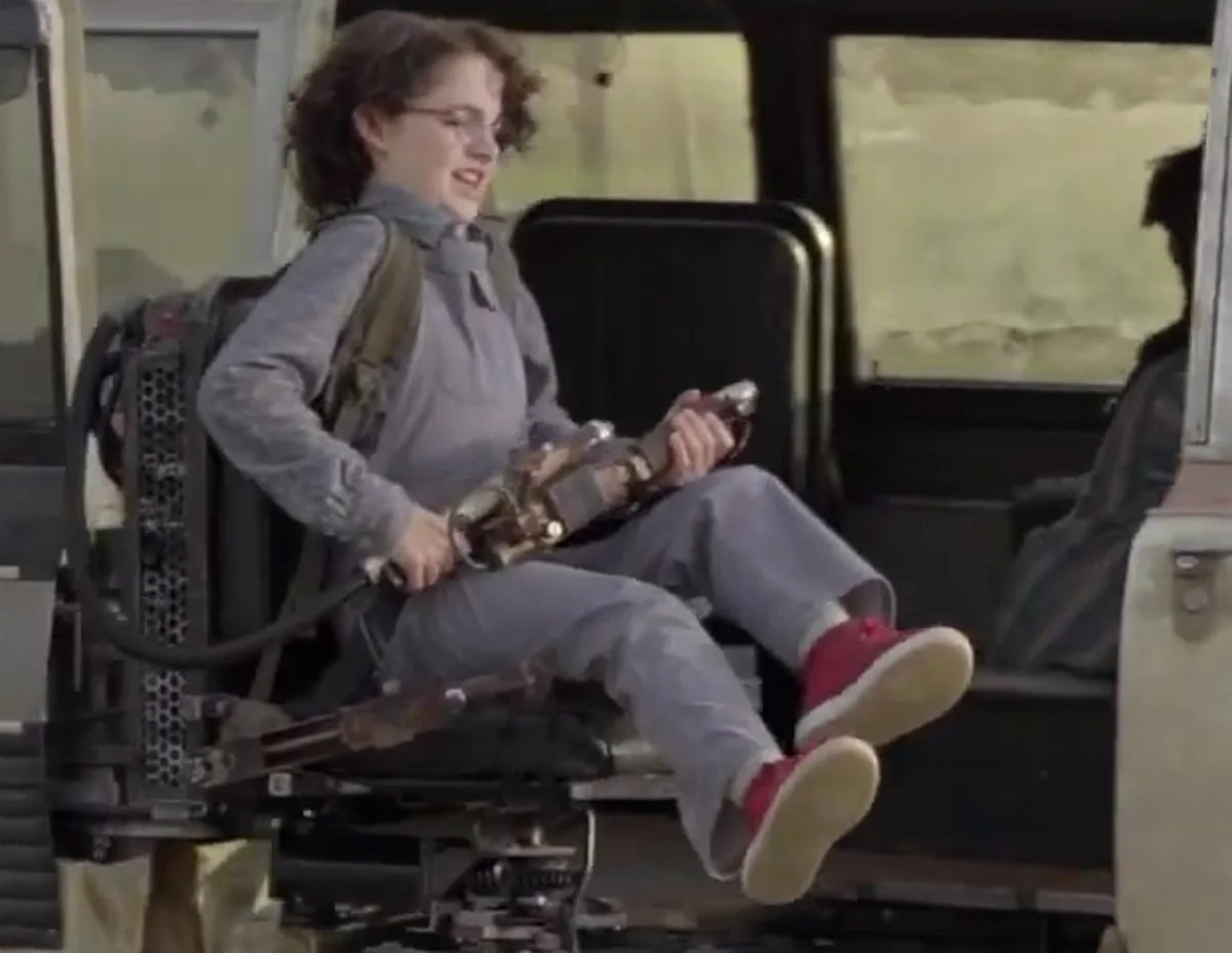 The white gunner seat thrower in use during filming.