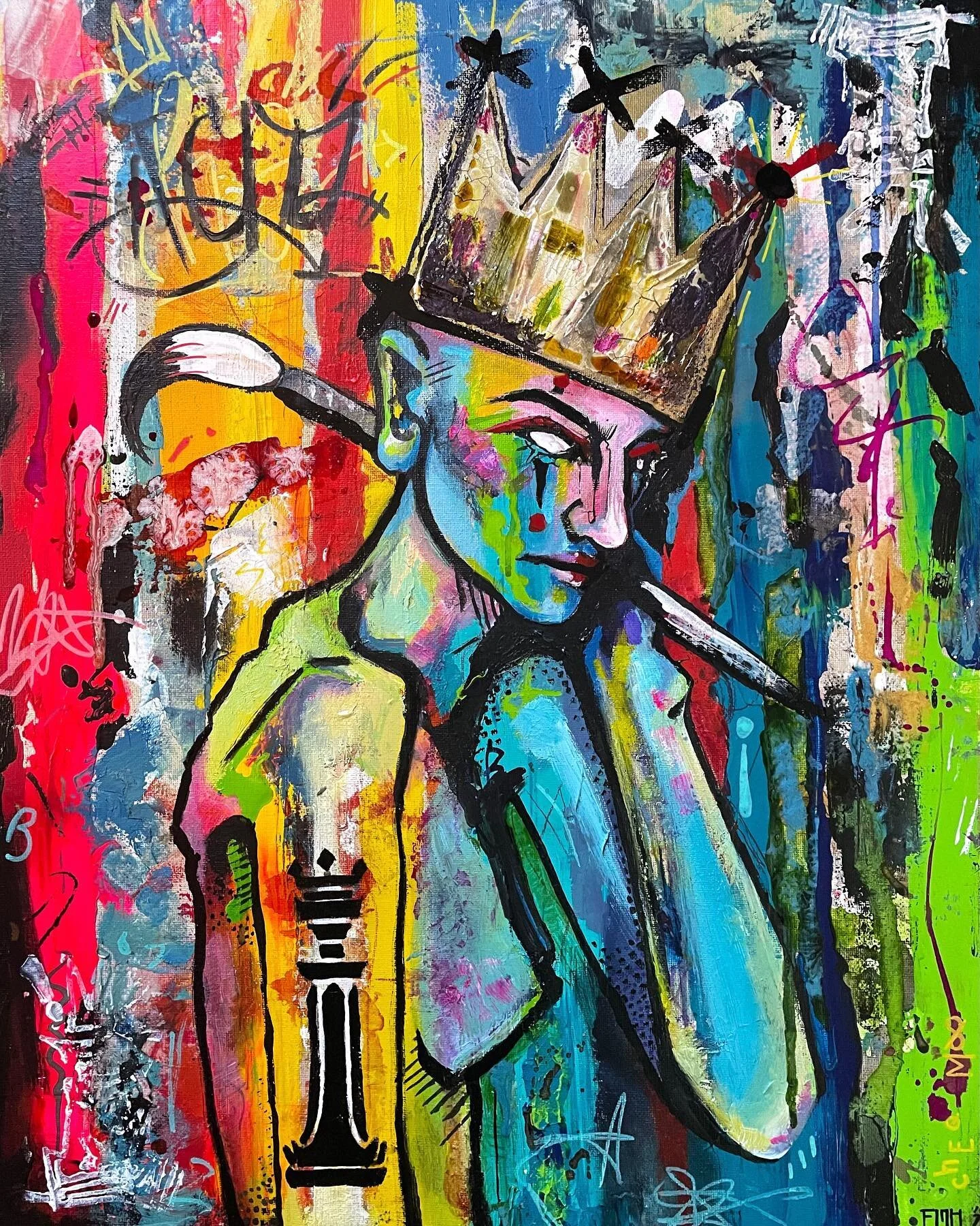 &ldquo;QUEEN&rdquo; 
Mixed Media on stretched cotton canvas, 18&rdquo;x24&rdquo;
-
-
-
#art #painting #mixedmedia #popart #acrylicpainting #queen #chess #cheqm8 #artist #artistsoninstagram #goldenacrylics