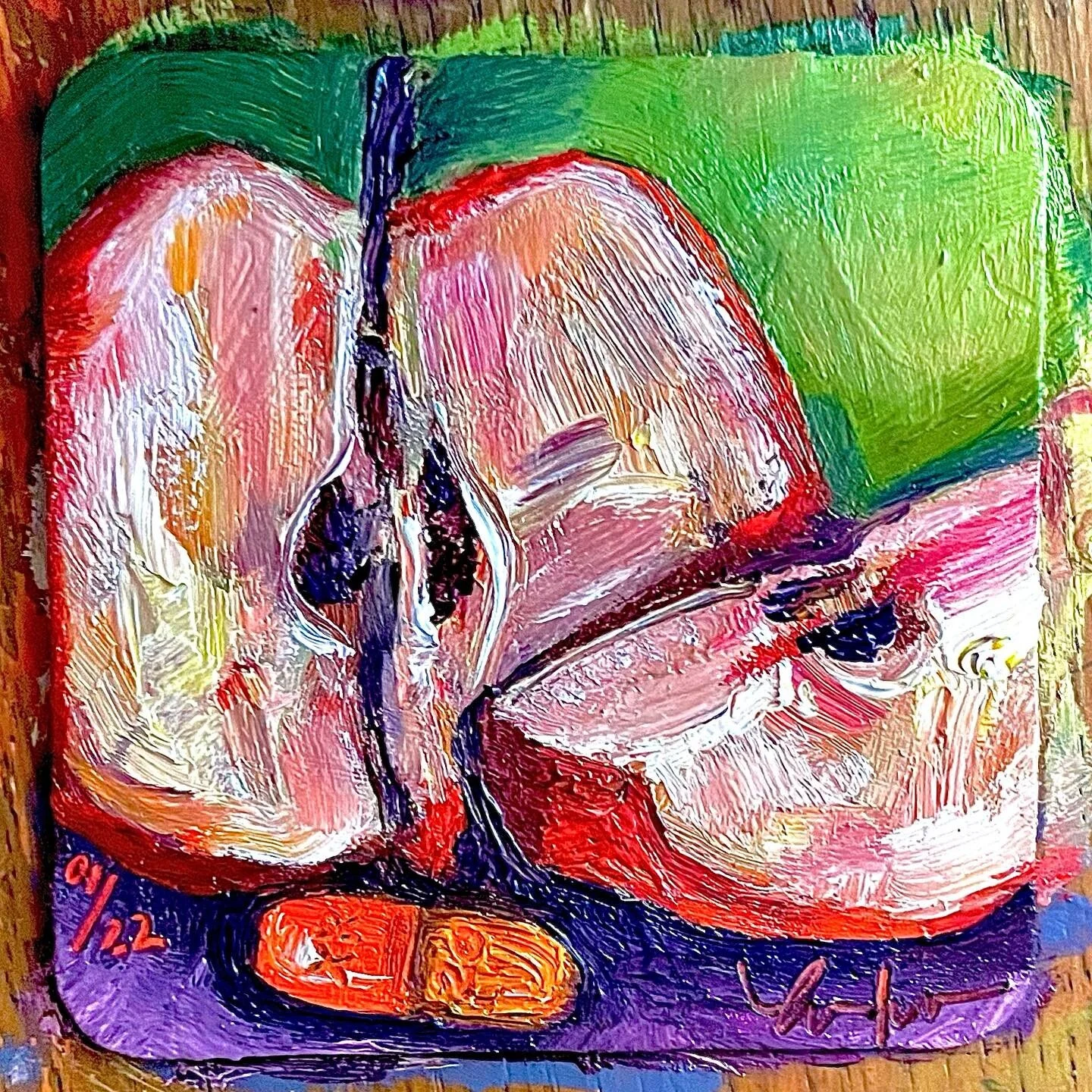 breakfast of champions 
-
-
-
#art #artistsoninstagram #artist #stilllife #oilpainting #oilpaint #miniaturepainting #apple #breakfast #contemporaryart #fineart