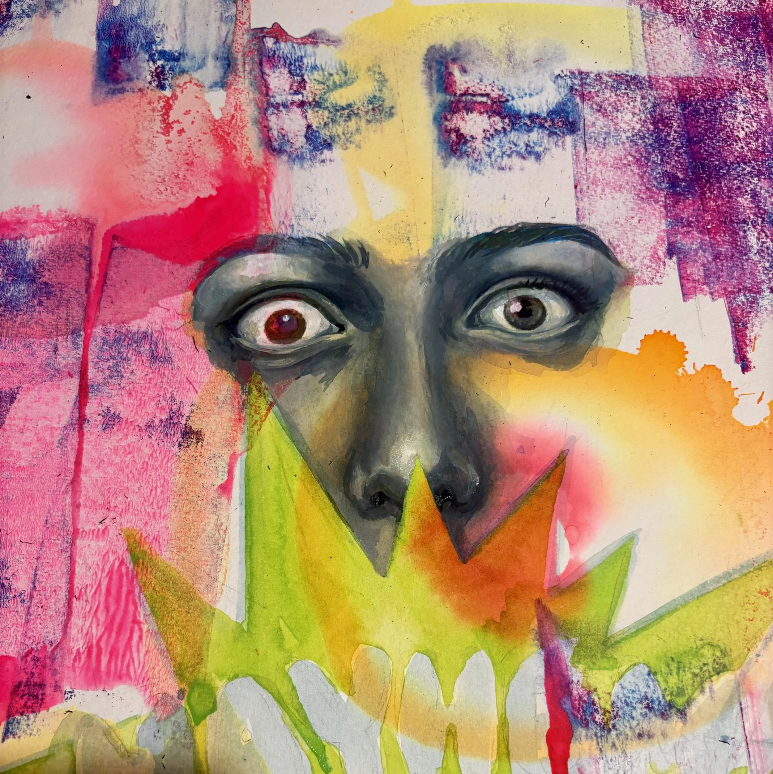"MAYHEM!" as a work in progress, up-close of the face