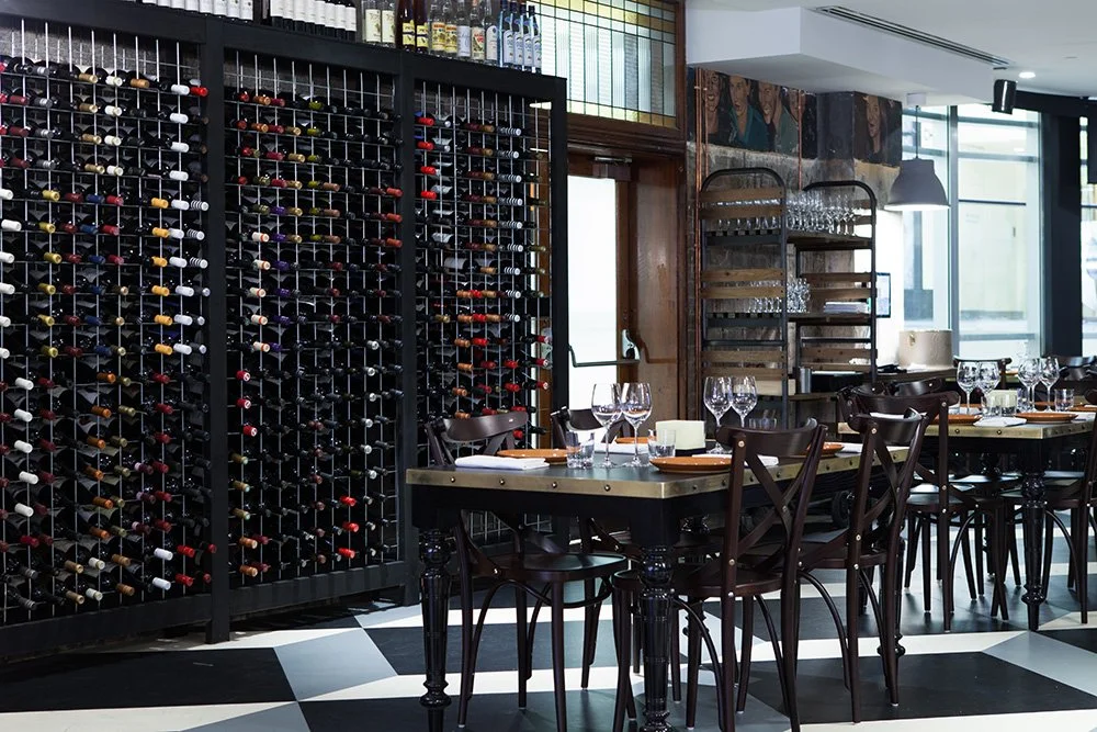 Wide dining room detail at a restaurant at Bondi, Sydney, designed by Kelly Ross