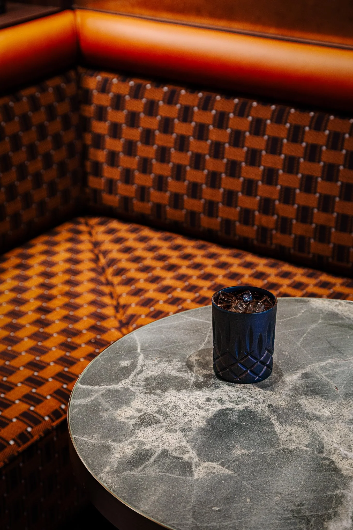 Upholstery detail at a private bar at a sports stadium.