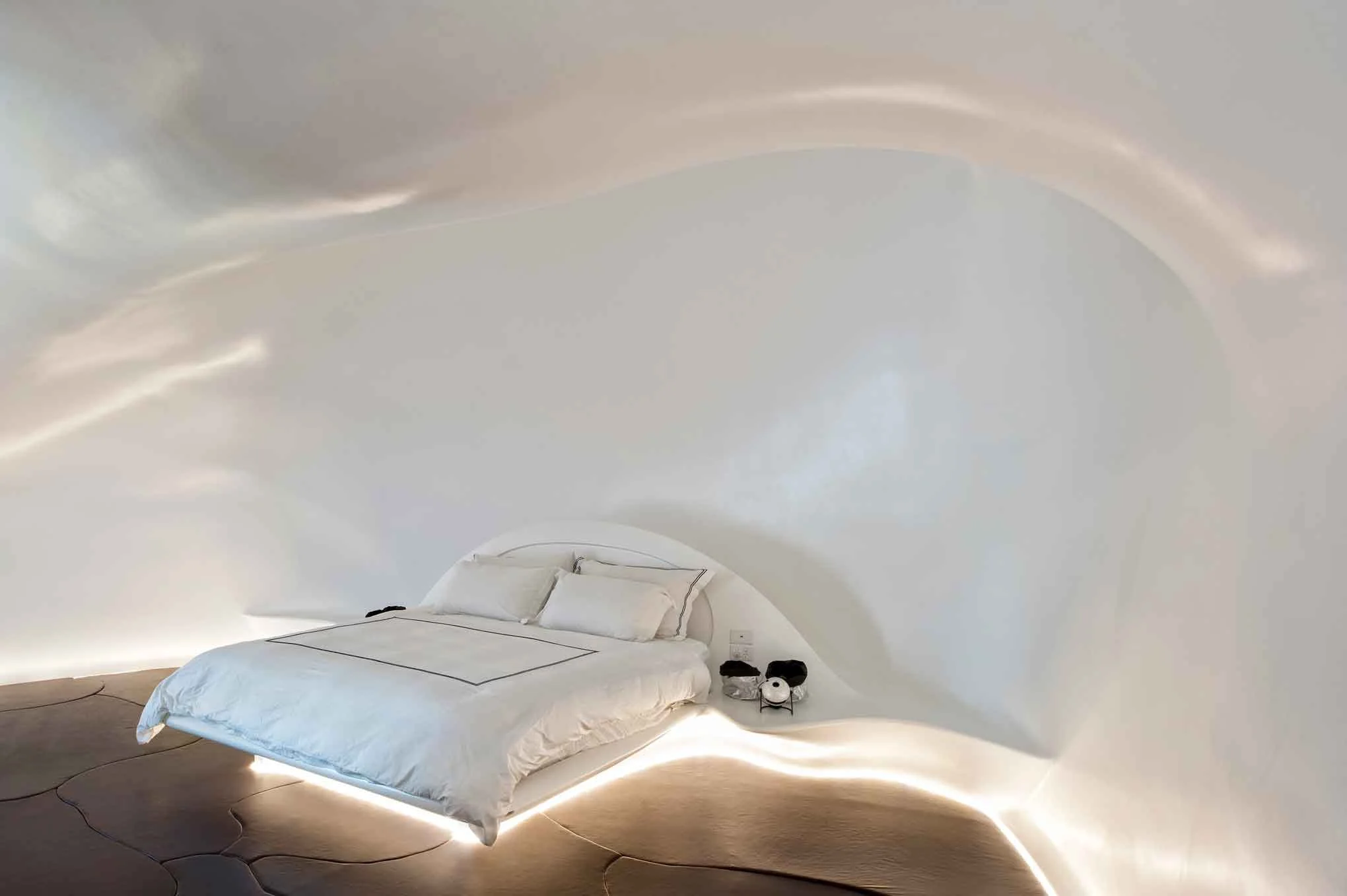 Bedroom in residential warehouse designed by Kelly Ross