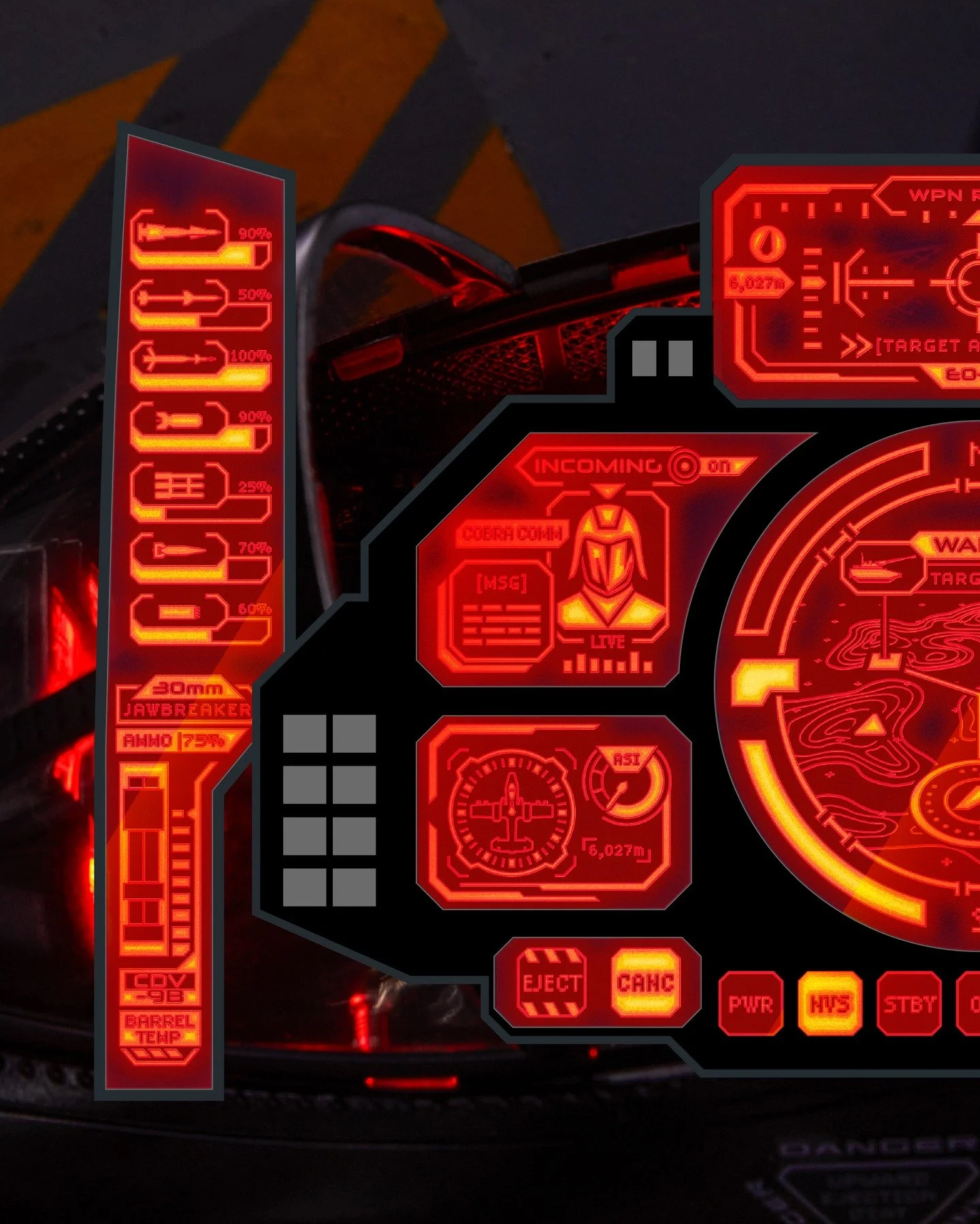 The HUD we designed for HasLab&rsquo;s G.I. Joe Cobra Rattler went through a few iterations before landing on this final version&mdash;ultimately drawing inspiration from our previous work on the H.I.S.S. Tank&rsquo;s HUD.