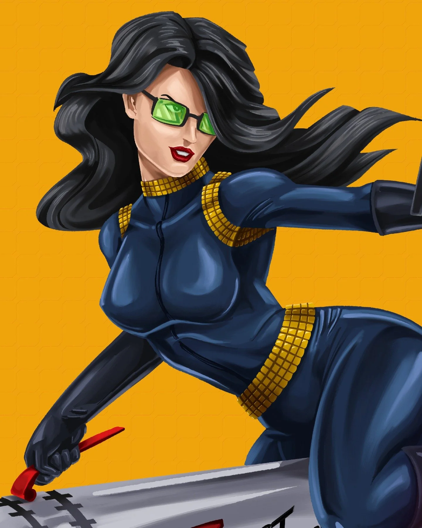 Early concept pin-up illustration for GI Joe&rsquo;s Cobra Rattler&mdash;heavily inspired by classic WWII aircraft nose art. This direction was initially explored with the Hasbro team, drawing inspiration from an existing figure diorama.