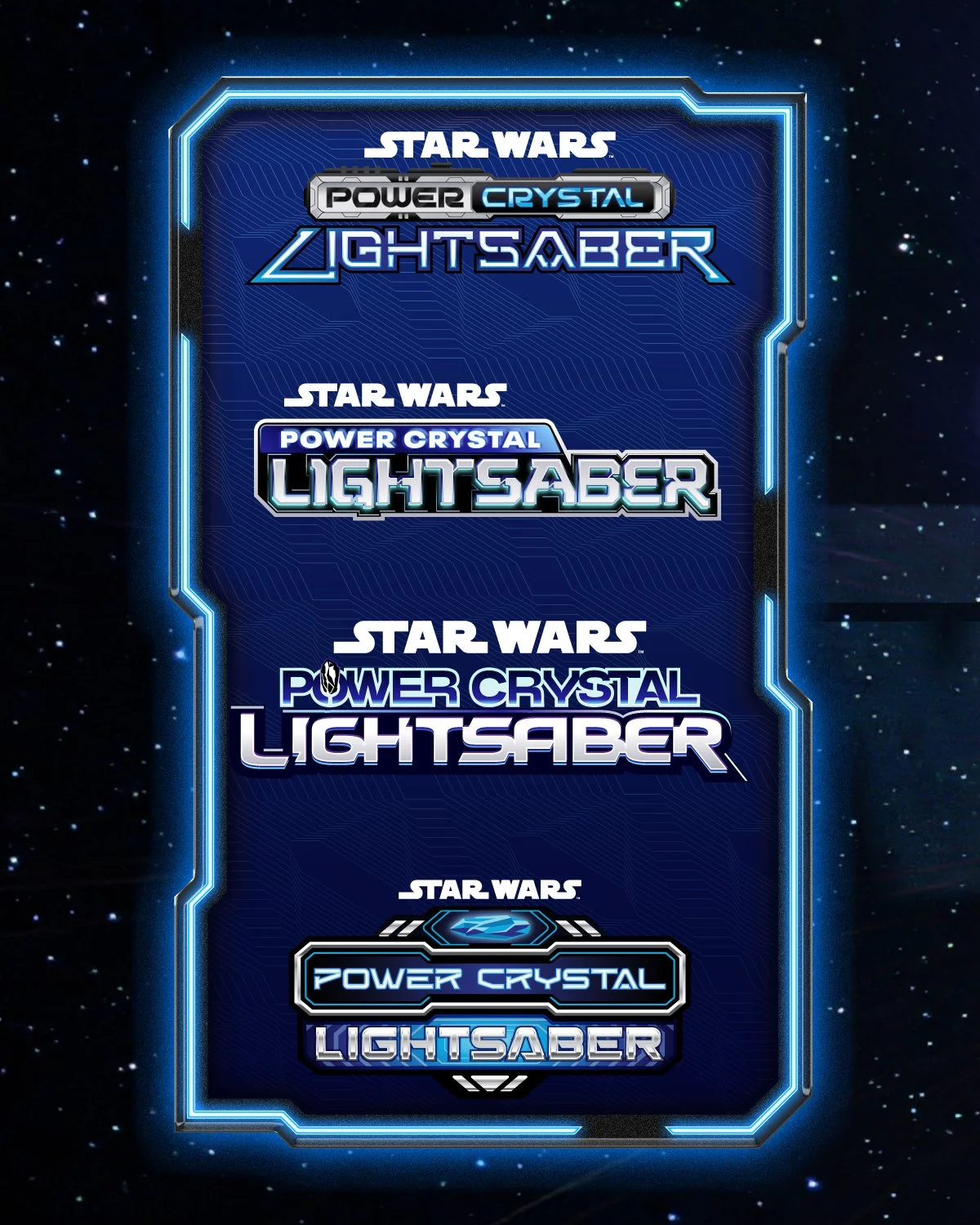 Some logo explorations for Hasbro's Star Wars Power Crystal. The toy involves swapping out Kyber Crystals, and Saber hilts. We developed some initial concepts based around the crystals and custom type.