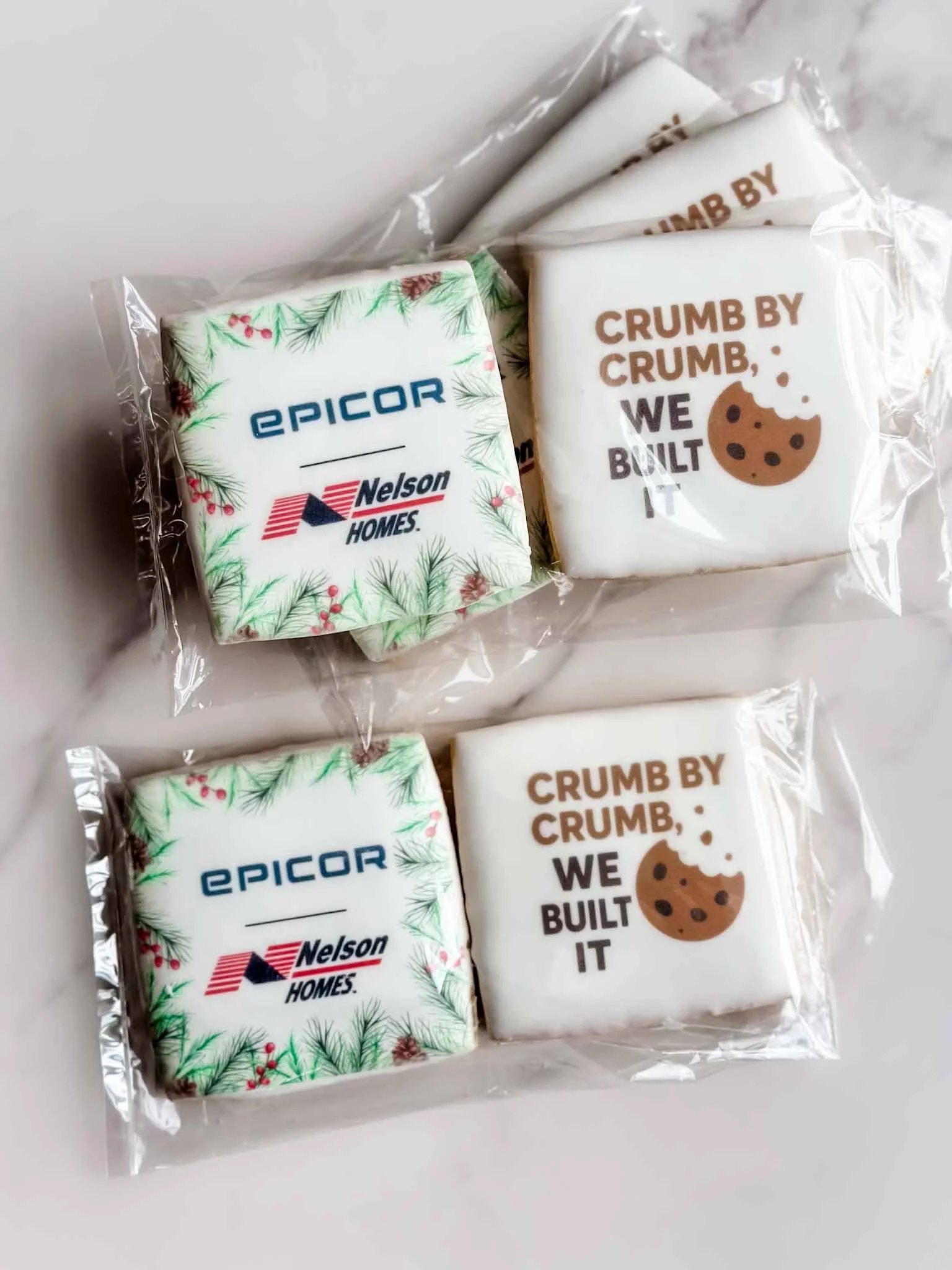 Two-cookie corporate holiday gift sets with branded logo and custom holiday message