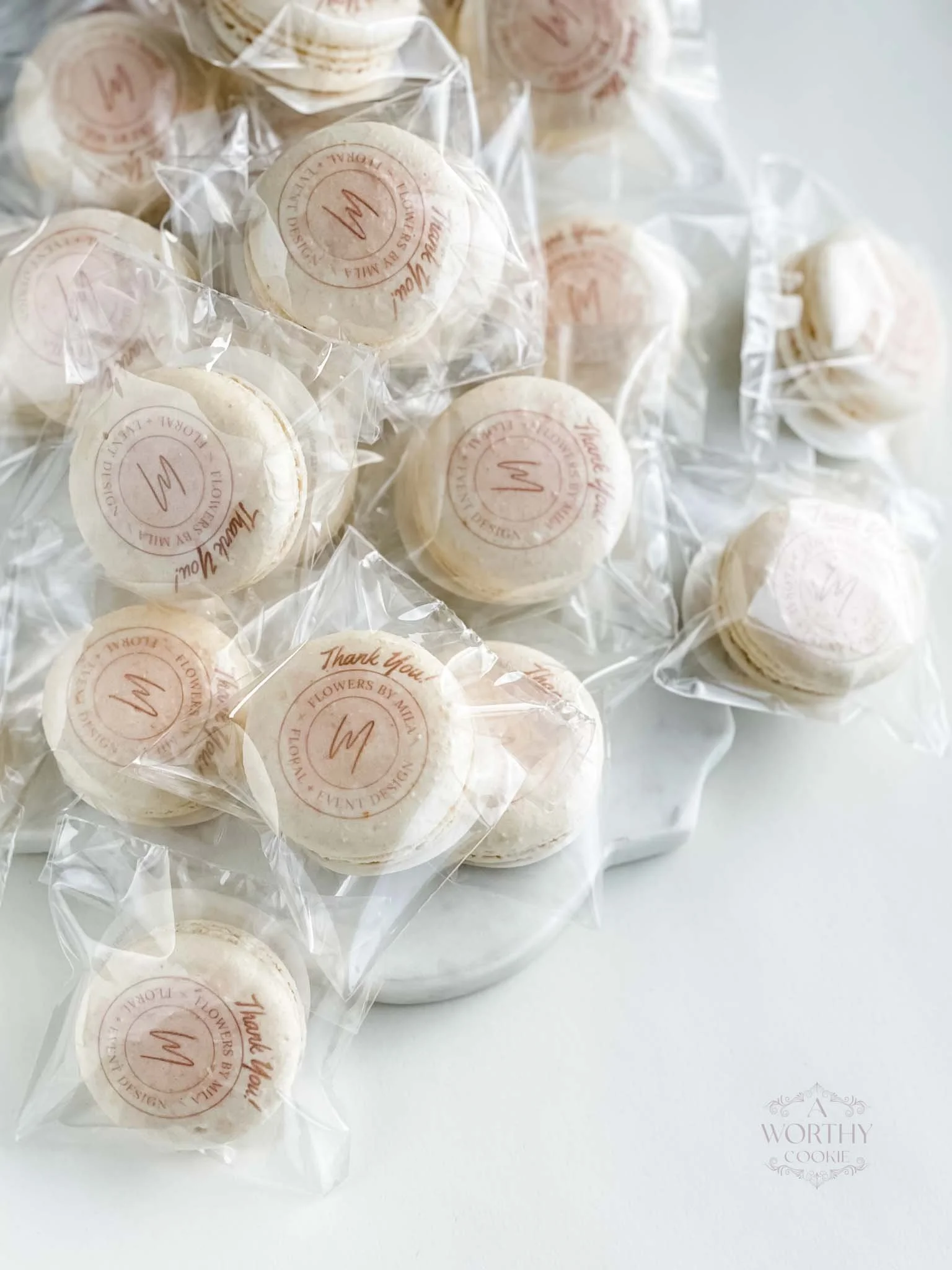 A Worthy Cookie florist logo macarons individually bagged.JPG