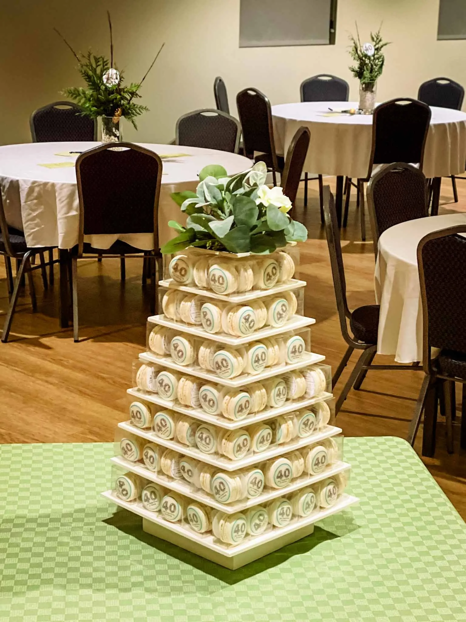 A Worthy Cookie corporate 40 year anniversary gala macaron tower.jpg