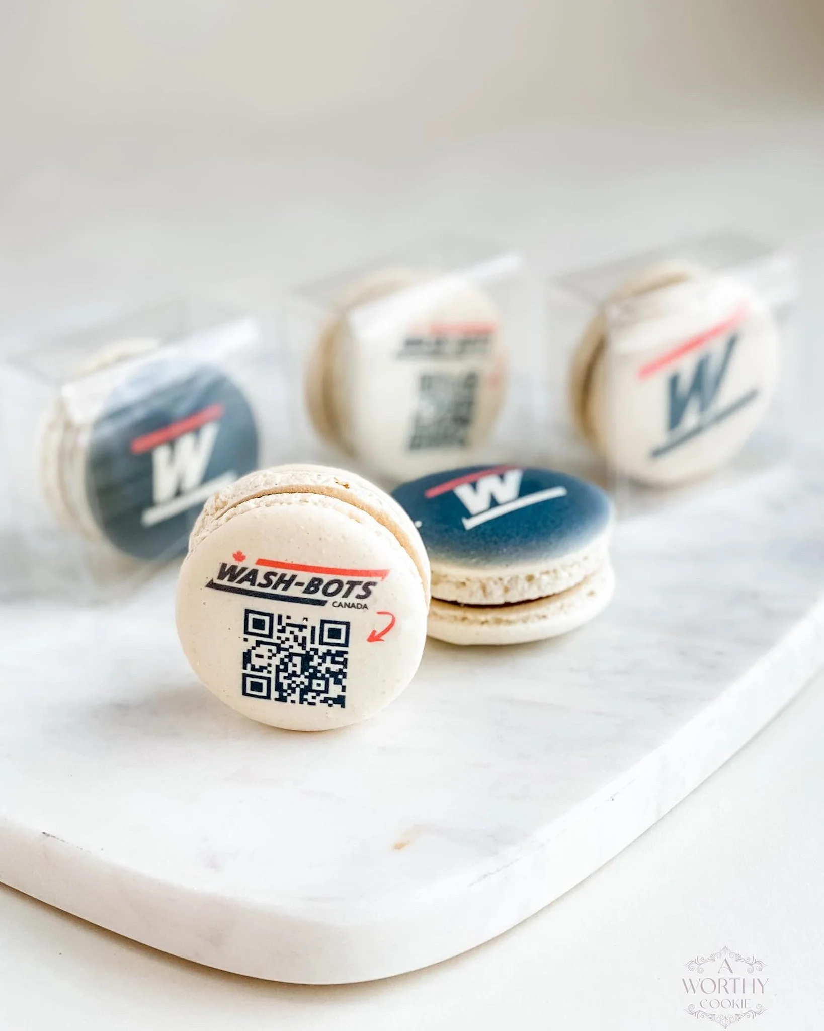 A Worthy Cookie individually boxed logo macarons with qr code.jpg