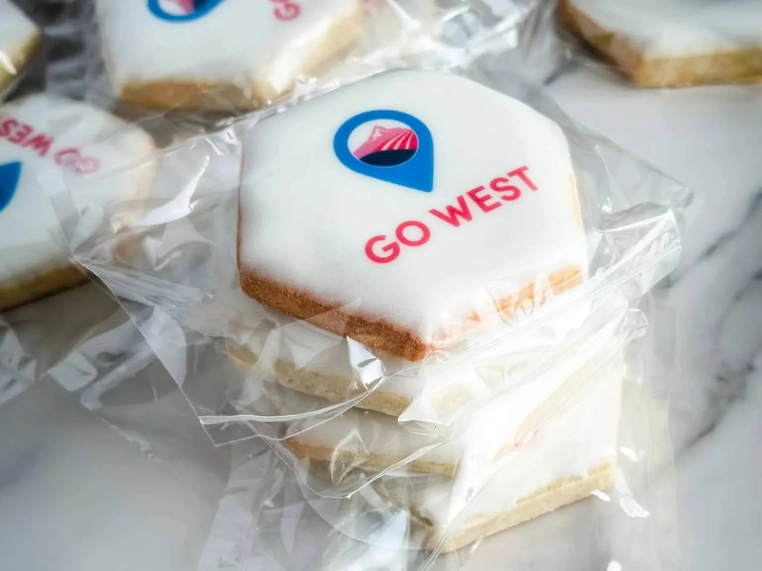 Custom Sugar Cookies hexagon GoWest26 logo