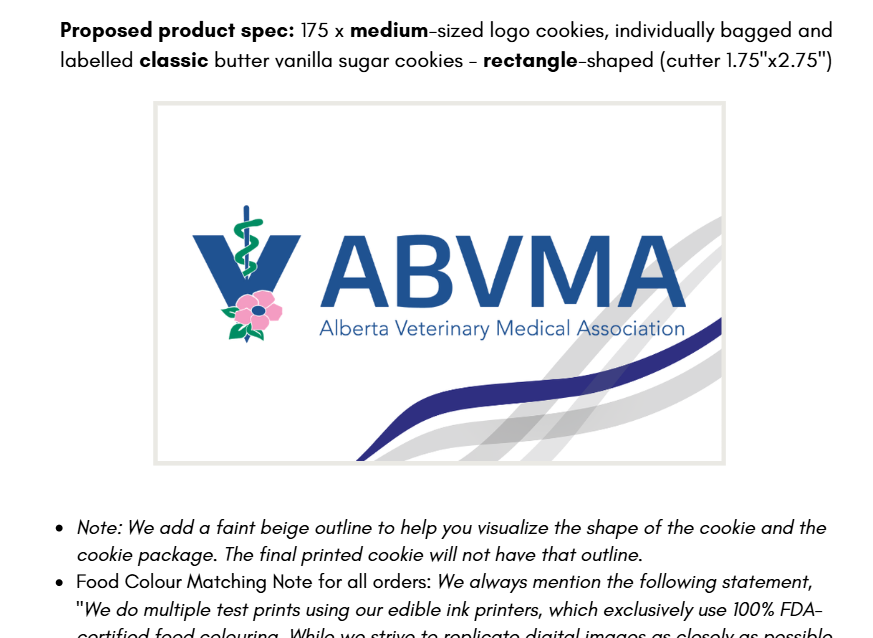 Digital artwork proof showing a corporate logo prepared for cookie printing