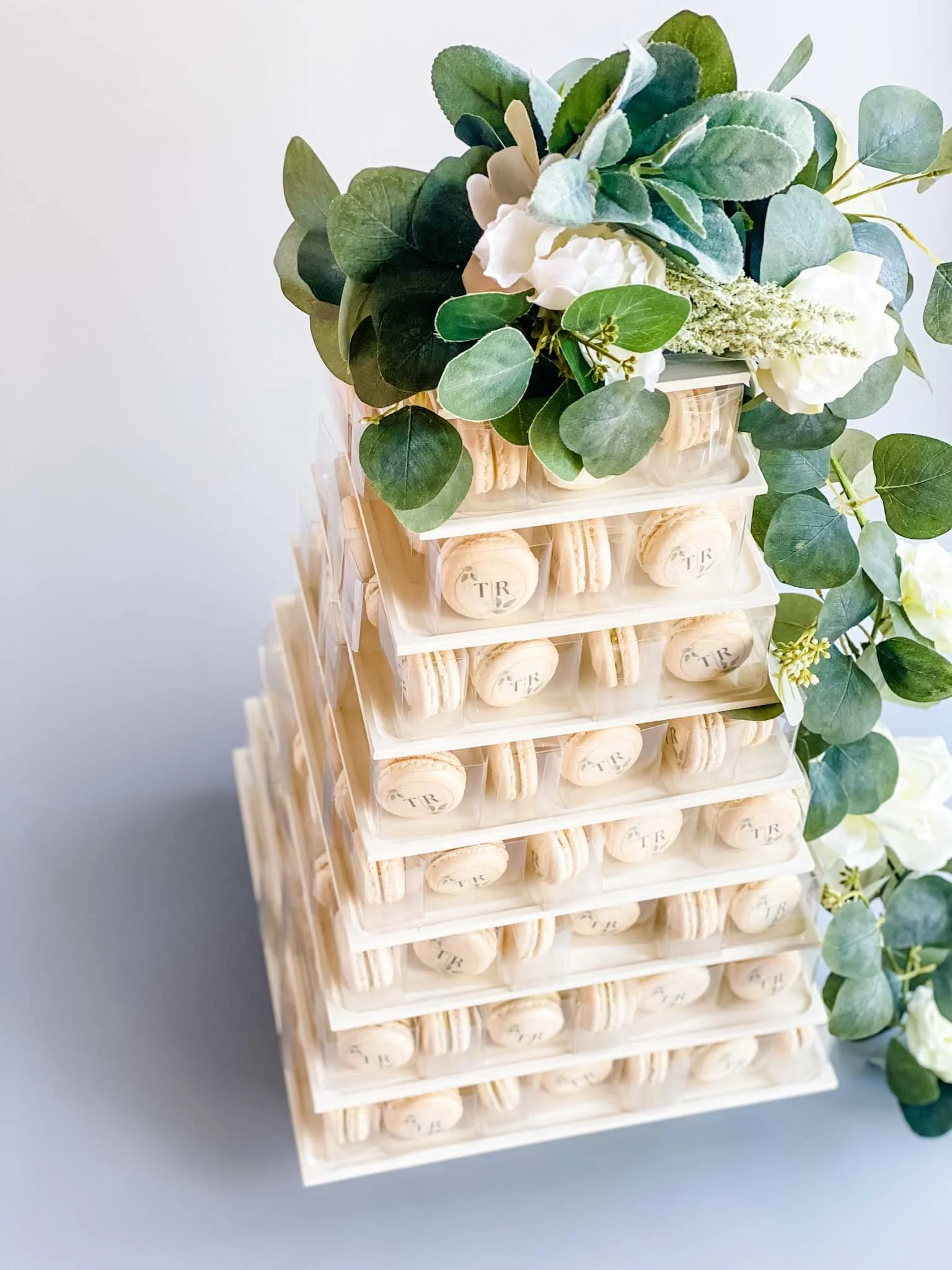 A Worthy Cookie Sugar green wedding monogram macaron tower.jpg