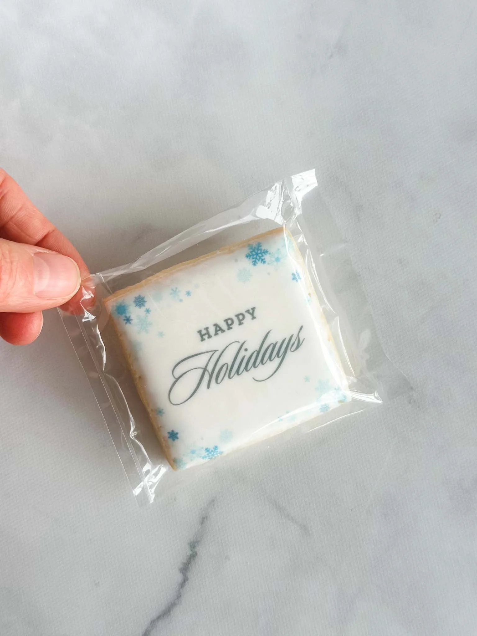 A Worthy Cookie Happy Holidays individually bagged Medium sugar cookie with snowflake border.jpg