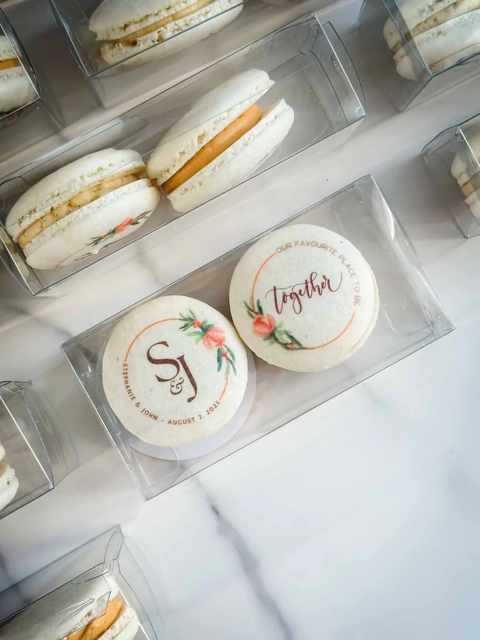 A Worthy Cookie Custom wedding macarons double pack boxed orange theme.jpg