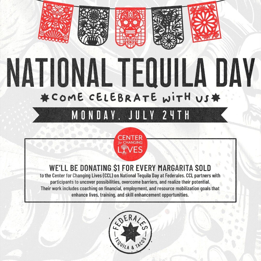 How about some guilt-free margaritas? 🍸 @FederalesChicago will donate $1 to CCL for every margarita purchase on National Tequila Day, this Monday 24th! Head over to Fulton Market and celebrate their soon-to-be opening Logan Square Location (@Federal