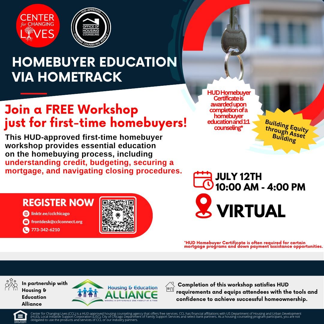 🏡 Ready to become a homeowner? Join us for a FREE virtual First-Time Homebuyer Workshop THIS SATURDAY July 12, from 10AM–4PM, in partnership with @hea_housing!
This HUD-approved workshop covers:
✅ Credit & budgeting
✅ Securing a mortgage