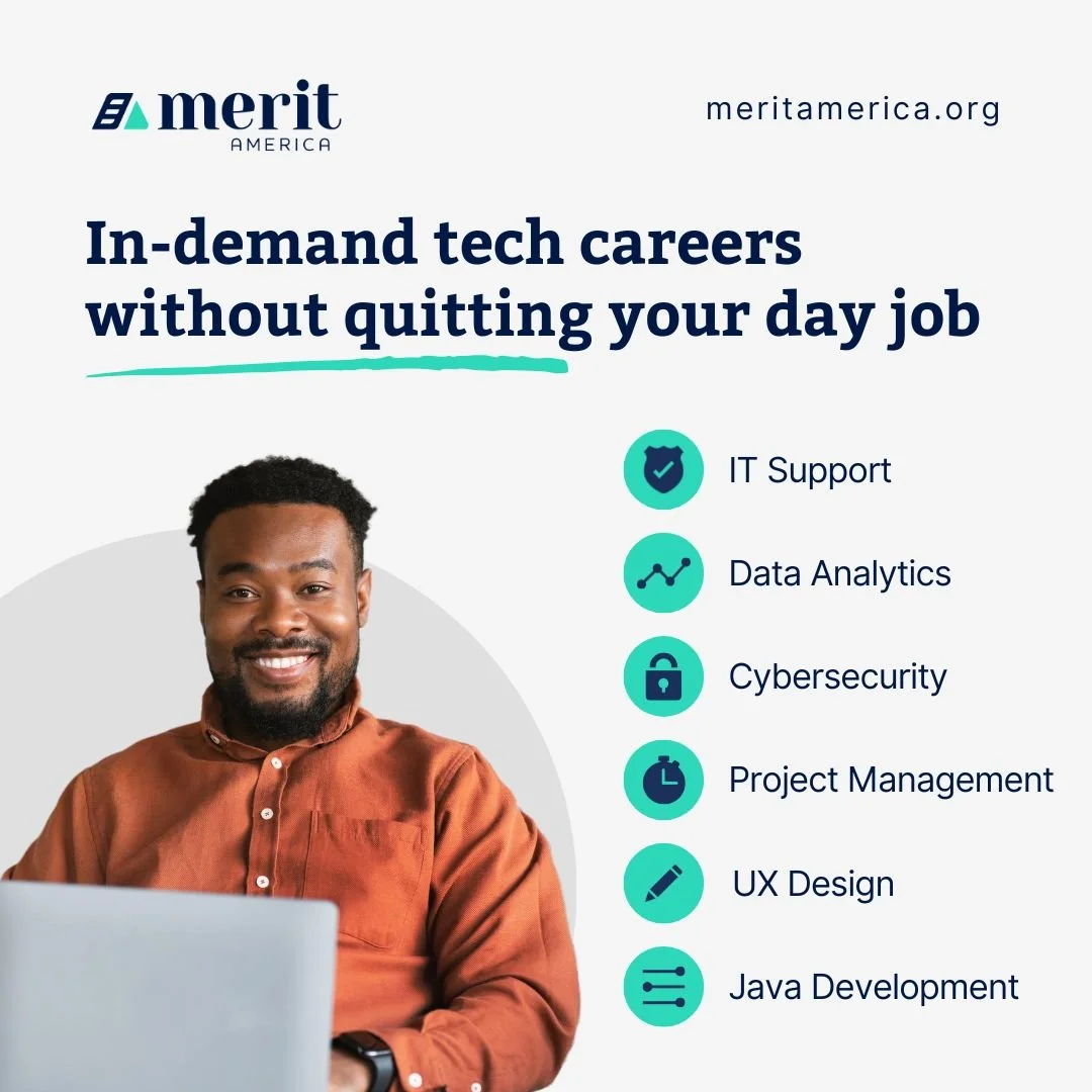 Looking for a future in tech? 💻✨
Join a virtual open house with @wearemeritamerica and discover fast, flexible career pathways in IT Support, Data Analytics, Cybersecurity, Project Management, UX Design, and Java Development. 🚀
🎁 Register at link