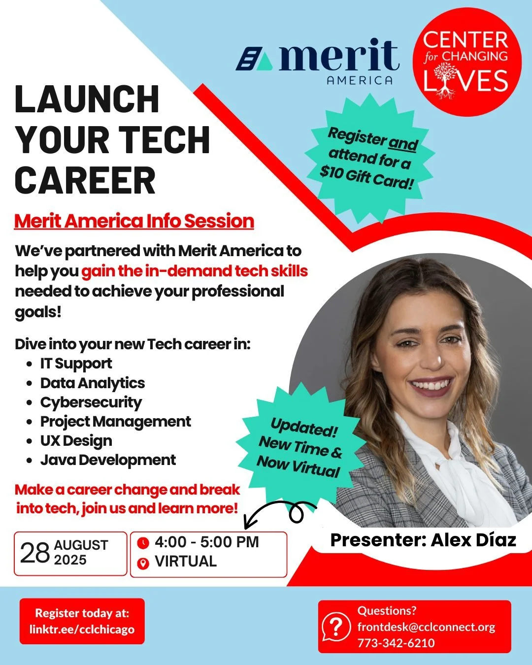 🚨 Update: New Time & Now Virtual! 🚨
🚀 Ready to launch your tech career? 🌟
Join us for our updated @wearemeritamerica Open House! 🎉
Now happening virtually from 4–5 p.m. on Thursday, August 28th.
Whether you're curious about IT Suppo