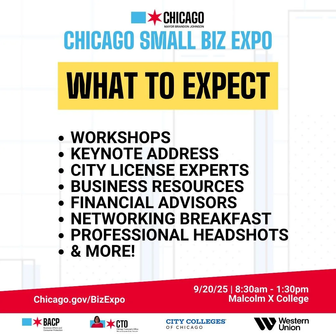 📣 Exciting news! Center for Changing Lives will have a table at the final Chicago Small Biz Expo of 2025, hosted by BACP (@chicagobacp)! 🎉
📅 Saturday, September 20 | 🕣 8:30 AM – 1:30 PM
📍 Malcolm X College
Stop by our table, say hi, lear