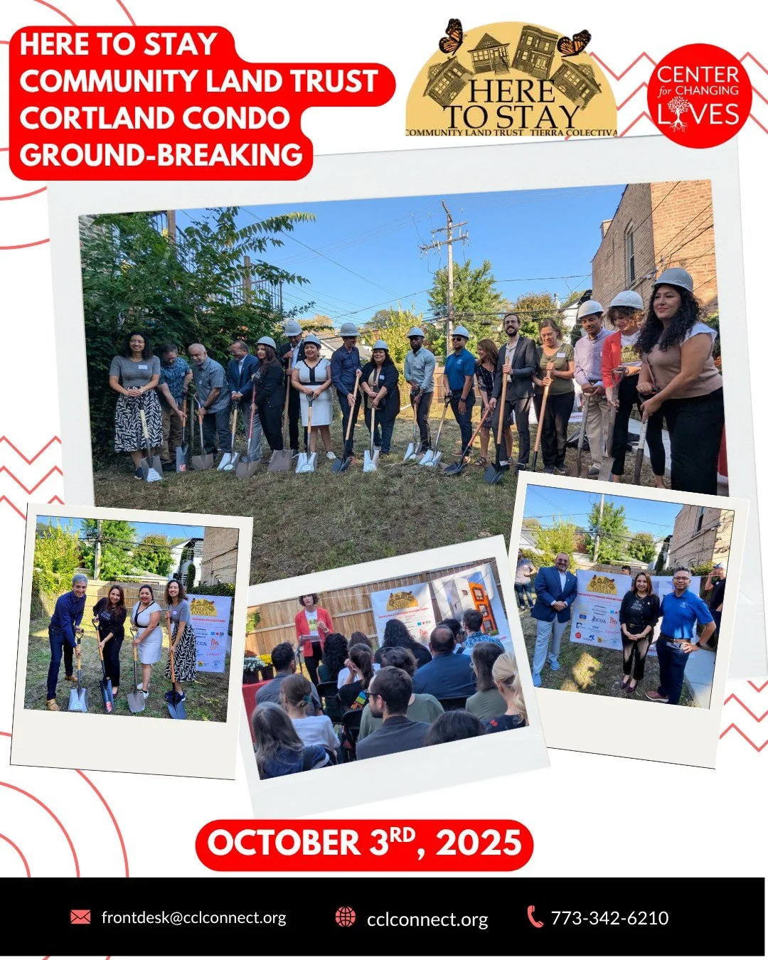 🏗️✨ Exciting day on October 3rd! Today, CCL’s own Natalie Zayas proudly represented us at the Here to Stay Land Trust Cortland Condo Groundbreaking — a milestone moment for community-driven, permanently affordable housing! 🏡
As a found